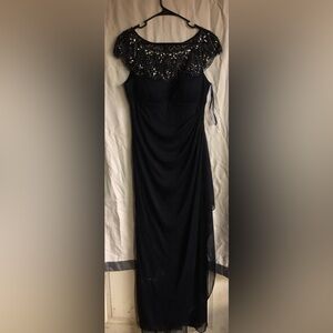 Xscape Black Asymmetrical Ruched Slip Dress